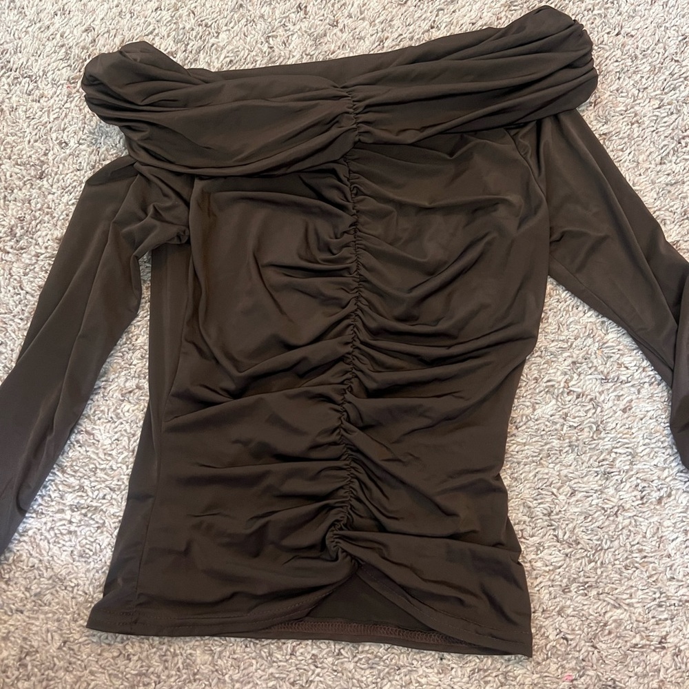 Elegant Off-Shoulder Brown Top